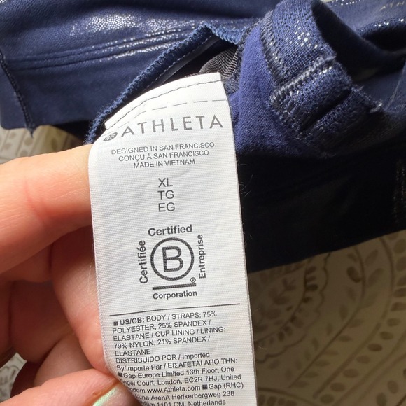 Athleta Simone Biles Navy Blue Shimmer Metallic Y-Back Sports Bra XL - Picture 3 of 5